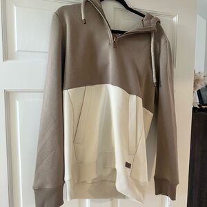 Two-Tone Brown and Cream Men's Hooded Quarter Zip